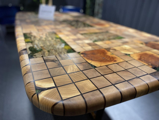 Table à manger Résine époxy Table de salle à manger Table mosaïque 90 cm Bois Marron nouveau