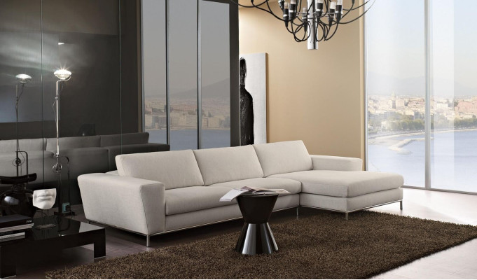 Canapé d'angle élégant en tissu forme L moderne rembourré blanc Mobilier de salon Coin de luxe en tissu siège neuf
