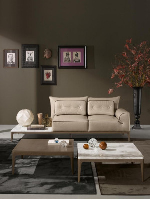 Ensemble de canapé de luxe Suite 2+1 Place Canapé Canapés Fauteuil en cuir 2 pièces. PRIANERA