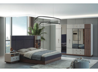 Meubles de chambre à coucher modernes Lit double de luxe 2 tables de chevet Armoire