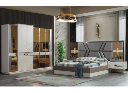 Elégant ensemble de chambre grise, 2 tables de chevet, ensemble de garde-robe