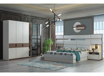 Ensemble de chambre blanc Lit double Tables de chevet Armoire 4 pièces nouveau