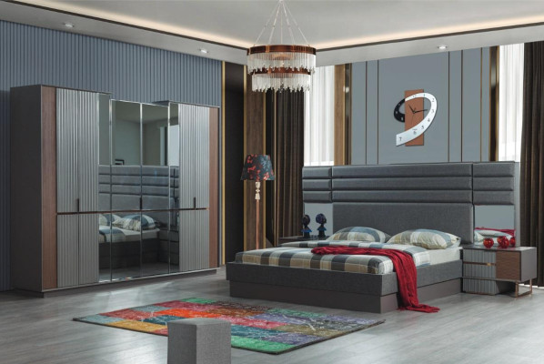 Mobilier de chambre Unkel-Braue Lit double Tables de chevet Armoire Ensemble de 4 pièces