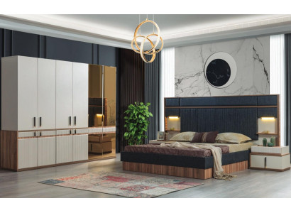 Meubles Lit de luxe 2x Tables de chevet Armoire Ensemble de chambre