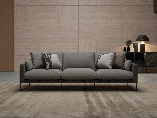 Salon de luxe Gris Trois places Canapé Ameublement Design textile moderne