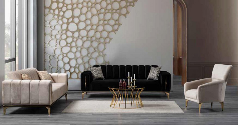 Canapé trois places rembourré de luxe de style moderne pour salon de couleur noire nouveau