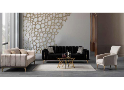 Canapé trois places rembourré de luxe de style moderne pour salon de couleur noire nouveau