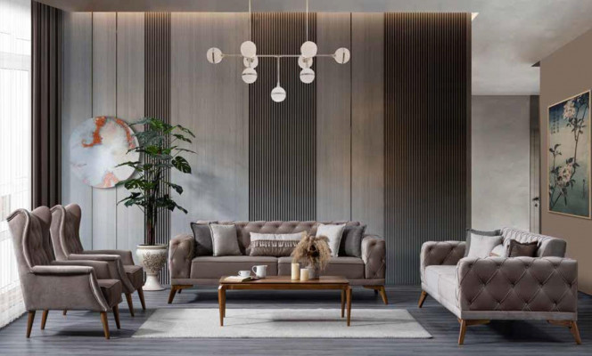 Canapé 3 places Gris rembourré pour Salon Canapé Confortable Moderne Nouveau