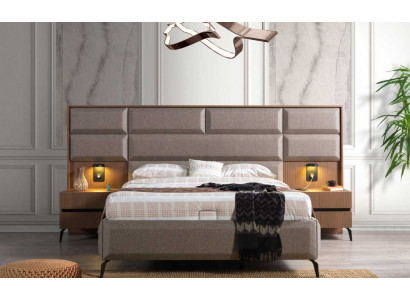 Chambre grise exclusive avec lit double et 2 tables de chevet - ensemble de 3 pièces.