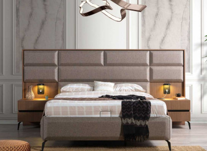 Chambre grise exclusive avec lit double et 2 tables de chevet - ensemble de 3 pièces.