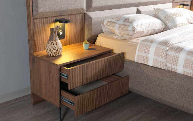 Chambre grise exclusive avec lit double et 2 tables de chevet - ensemble de 3 pièces.