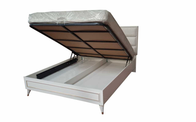 Suite de chambre blanche Literie Lit double 2x Tables de chevet en bois 3pcs