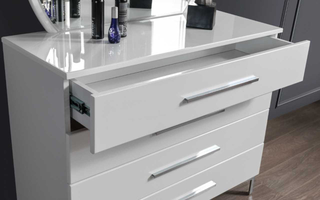 Quatre Porte Commode de Chambre Blanche avec Miroir Rond en Verre de Designer Ensemble de 2 Pièces