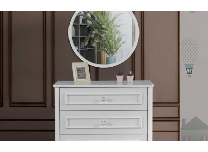 Chambre d'enfant Mobilier Concepteur Miroir rond en bois blanc Commode de luxe à 2 pièces