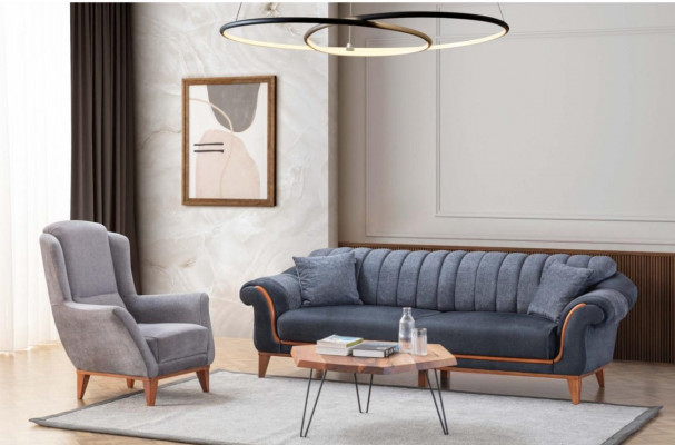 Ensemble de sièges de salon bleu-gris Élégant fauteuil de luxe 3 places Ensemble de 2 pièces