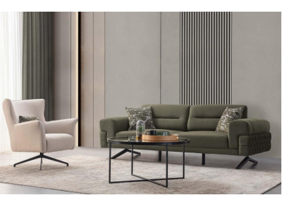 Ensemble de sièges de salon vert et blanc exclusif avec un fauteuil rembourré trois places