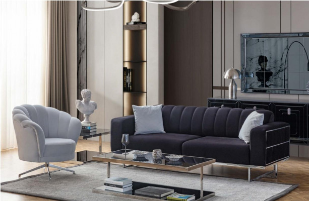 Set de sièges modernes, canapés en textile, designer, trois places, fauteuil rembourré.