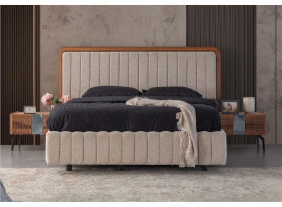 Mobilier de chambre élégant Lit rembourré luxueux Tables de chevet en bois