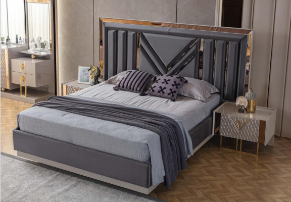 Lit double en acier inoxydable noir, meubles de chambre exclusifs, tables de chevet.