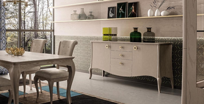 Ensemble de salle à manger classique Table Chaise Commode Set de salle à manger Chaises 6 pièces