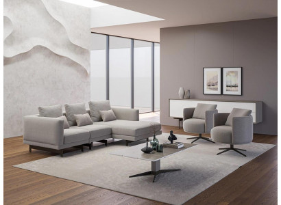 Luxe Complet Canapé d'angle 4 pièces en L Designer 2x Fauteuil Table basse en bois nouvelle