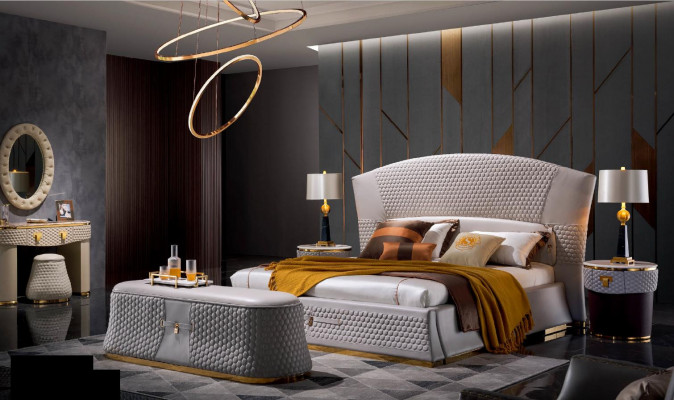 Lit Lits Lit double Chambre Rembourrage en cuir Lits doubles en textile