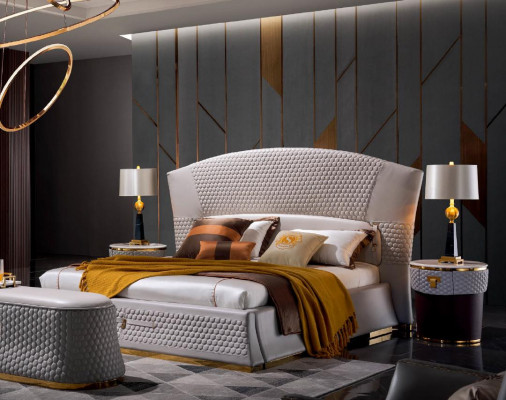 Lit Lits Lit double Chambre Rembourrage en cuir Lits doubles en textile