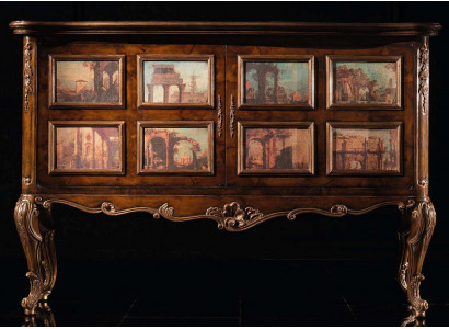 Magnifique buffet avec des images de bâtiments architecturaux sur les façades.