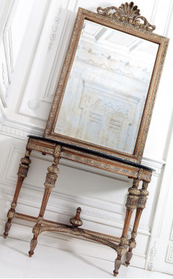 Style de meubles Table Console Baroque Miroir Bois Italien Tables Consoles 2pcs.