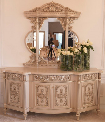Commode Buffet Commodes Miroir Ensemble Bois Massif Meubles Italiens Style Antique