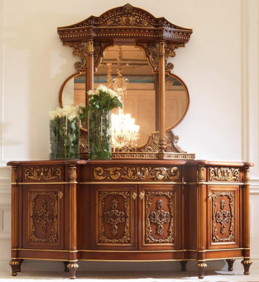 Commode Buffet Miroir Ensemble Meubles en Bois Massif Style Antique Italien Commodes