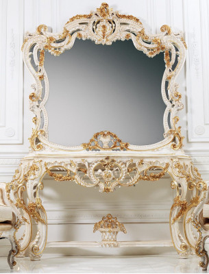 Classique miroir Coiffeuse Console Table Table en bois blanc Mobilier de chambre à coucher 2 pièces