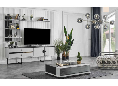 Unité murale Meuble TV Meuble TV Buffet bas + Table basse blanche en bois