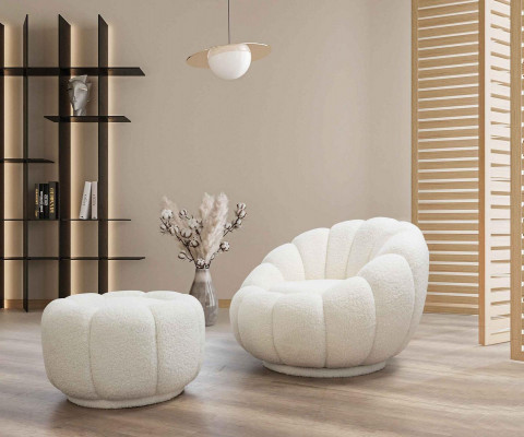 Fauteuil + Tabouret pour Salon Chaise ronde avec tabouret Mobilier moderne