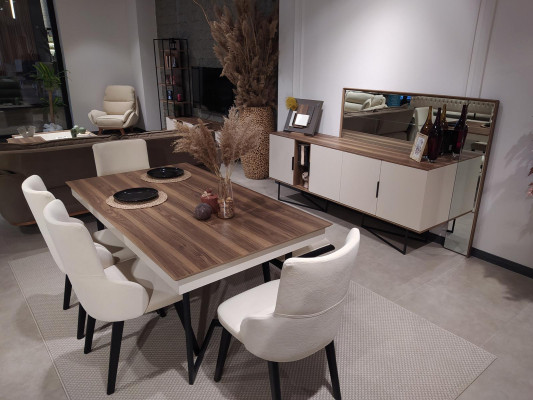 Suite Set Table 4x Chairs Sideboard Mirror Dining set 7pcs Dining room  Ensemble Table 4x Chaises Bahut Miroir Ensemble de salle à manger 7 pièces Salle à manger