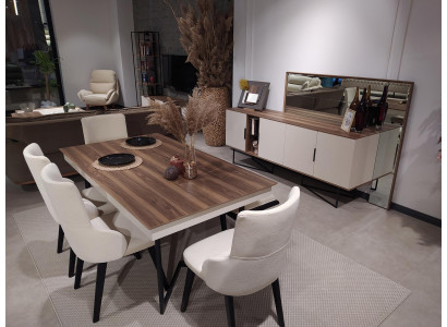 Suite Set Table 4x Chairs Sideboard Mirror Dining set 7pcs Dining room  Ensemble Table 4x Chaises Bahut Miroir Ensemble de salle à manger 7 pièces Salle à manger