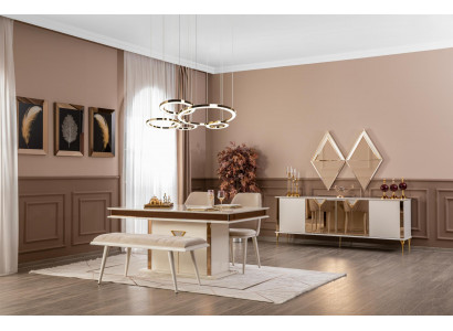 Salle à manger Table 4x Chaises Tabouret Ensemble Ensemble de salle à manger Moderne 7 pièces design beige
