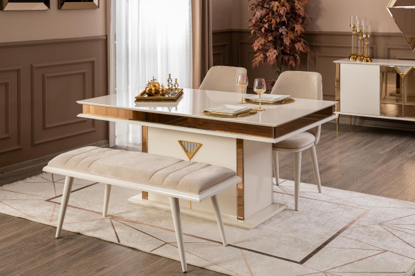 Salle à manger Table 4x Chaises Tabouret Ensemble Ensemble de salle à manger Moderne 7 pièces design beige