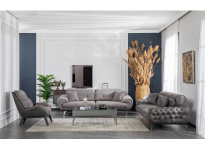 Ensemble de canapés 3 places Table basse Mobilier Design de luxe Salon Chesterfield
