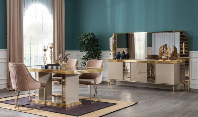 Salle à manger Ensemble Table 6x Chaises 8pcs. Style Moderne Nouveau Luxe