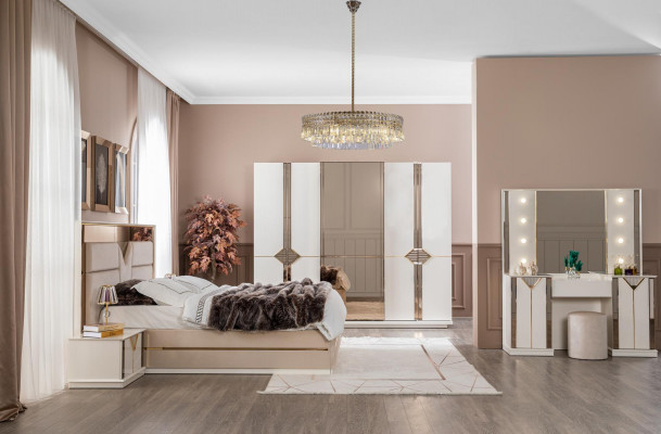 Lit moderne 2 tables de chevet Ensemble de chambre 4 pièces Design Luxe neuf Moderne