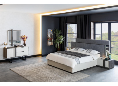 Chambre Ensemble Complet Lit 2x Table de chevet Commode Miroir Blanc neuf