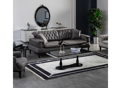 Salle de séjour Canapé 3 places Table basse Imitation cuir de luxe gris neuf Style moderne