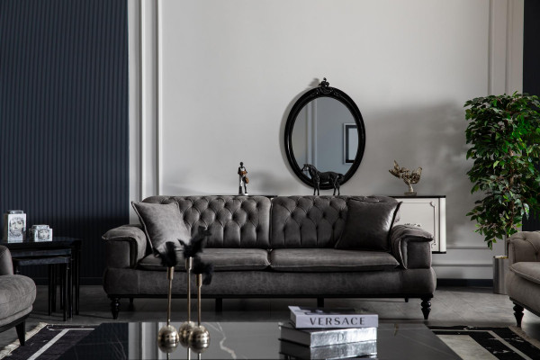Salle de séjour Canapé 3 places Table basse Imitation cuir de luxe gris neuf Style moderne
