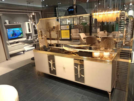 Ensemble de salle à manger buffet avec miroir design moderne de luxe neuf 2 pièces beige