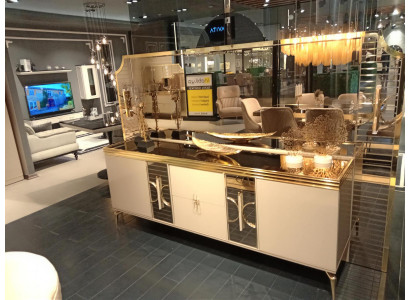 Ensemble de salle à manger buffet avec miroir design moderne de luxe neuf 2 pièces beige
