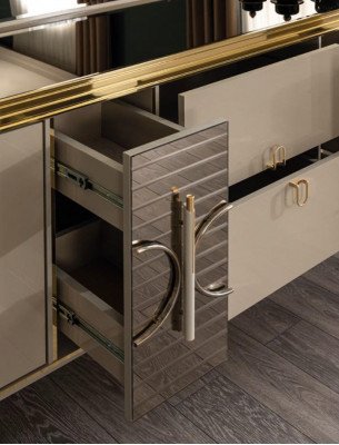 Ensemble de salle à manger buffet avec miroir design moderne de luxe neuf 2 pièces beige