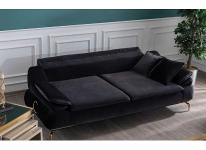 Sofa de salon 3 places de design noir de luxe avec revêtement élégant.