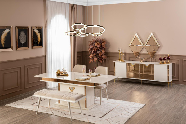 Buffet avec miroir Meubles en bois Style de luxe Moderne Ensemble de 2 pièces Buffet