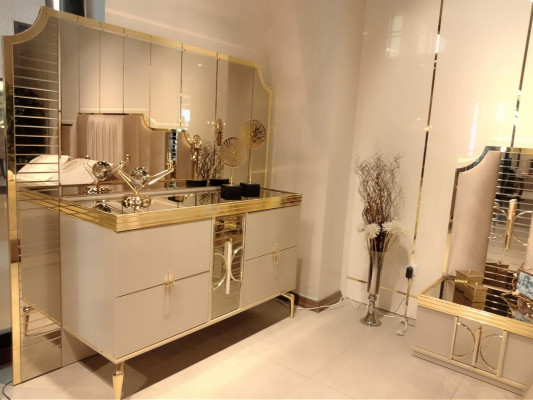 Buffet de luxe brillant doré Commode en bois Miroir